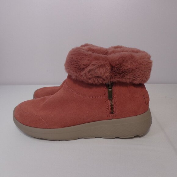 Skechers On-The-Go Faux Fur Ankle Boots Enchanted Rose Women's Size 7.5 - Picture 1 of 7